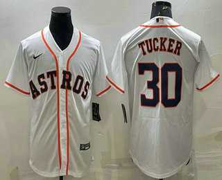 Men%27s Houston Astros #30 Kyle Tucker White Stitched MLB Cool Base Nike Jersey